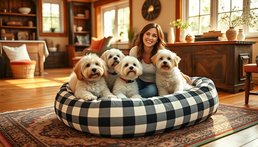 Stylish dog beds for comfort with a woman and dogs in a cozy home.