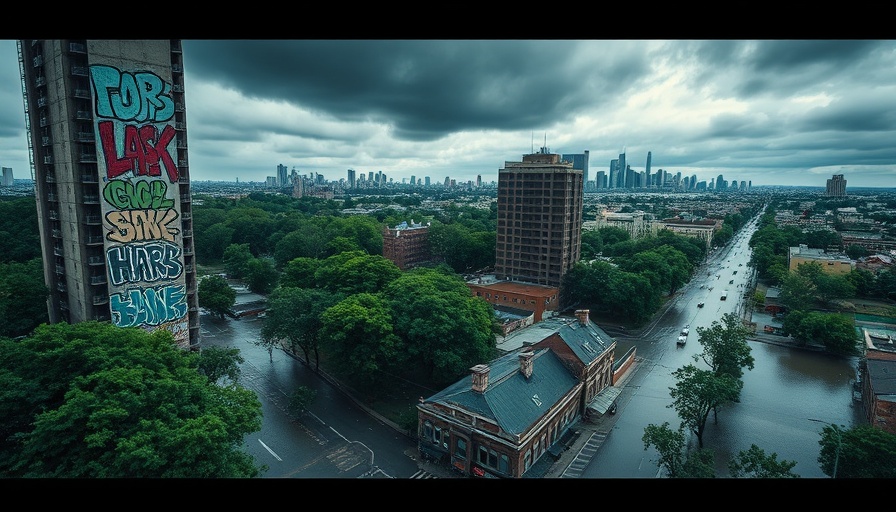 City flood scene depicting extreme climate events in 2024.