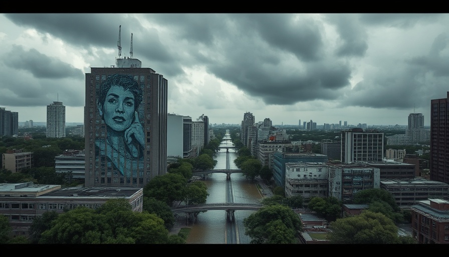 Flooded city streets in urban area, Unprecedented Climate Events 2024.