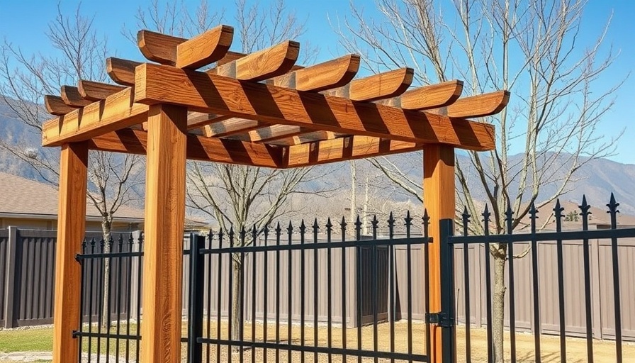 Wooden lattice fence in a serene suburban yard, mountain view