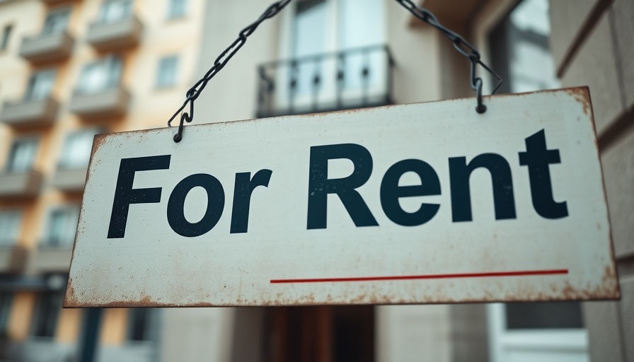 For Rent sign at apartment entrance, California rental refrigerator requirement.