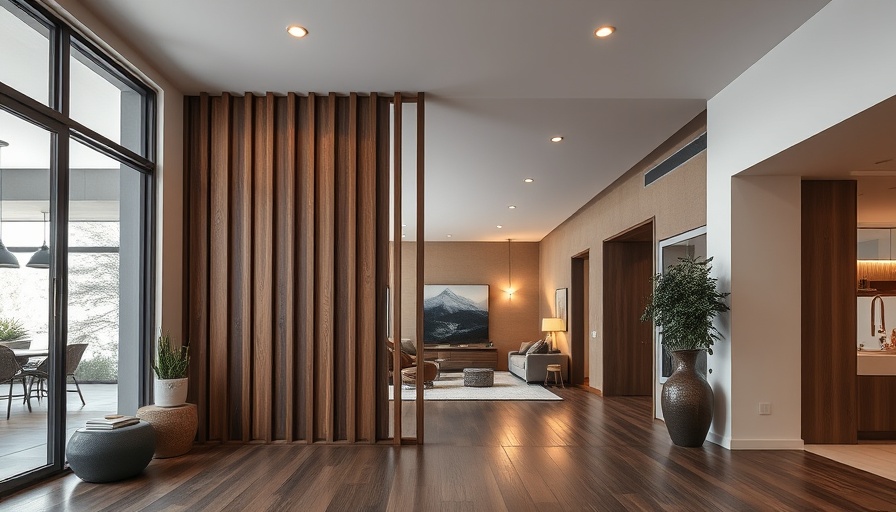 Modern entryway with wood partition, cozy design, popular mudroom 2025.