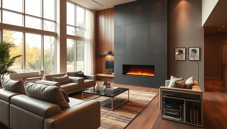 Modern living room decor featuring a fireplace and cozy seating.