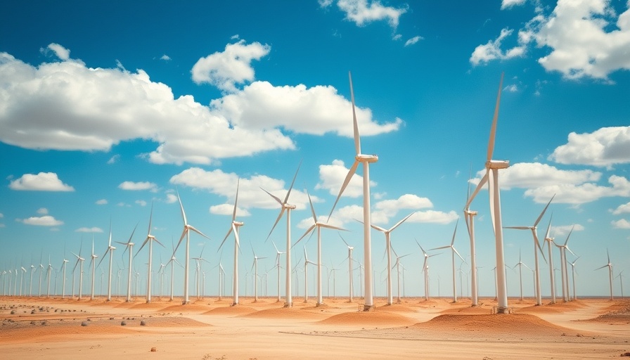 Expansive wind farm in Egypt with turbines in desert landscape.