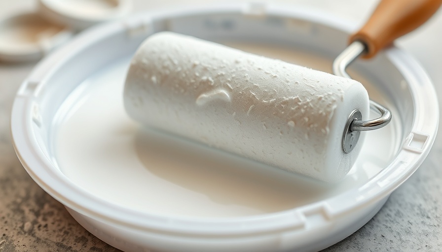 Close-up of DIY paint roller tips in paint tray.