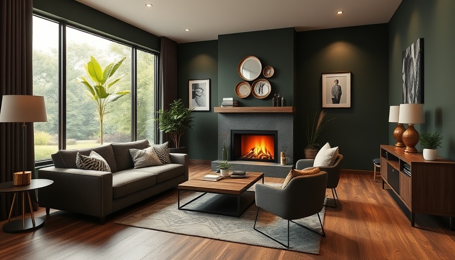 Chic living room design with dark green walls and a fireplace in 2025.