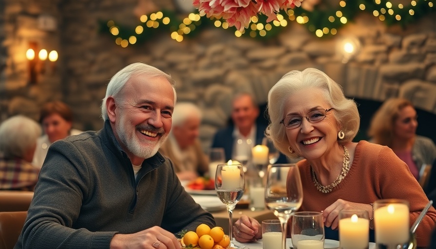Older couple enjoying festive dinner at Altis community event.