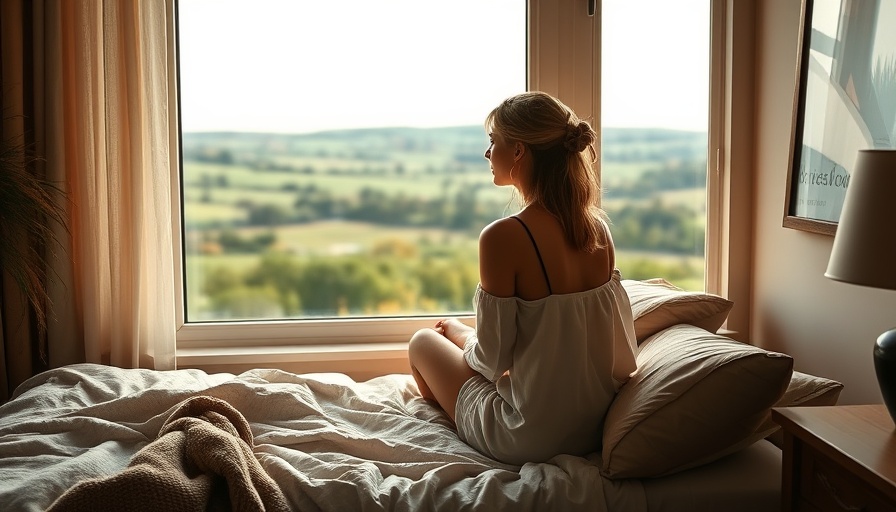 Cozy bedroom with contemporary decor and window seat overlooking nature.