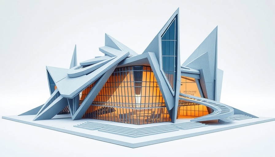 Modern 3D design inspired by Superman, featuring angular structure and glass panels.