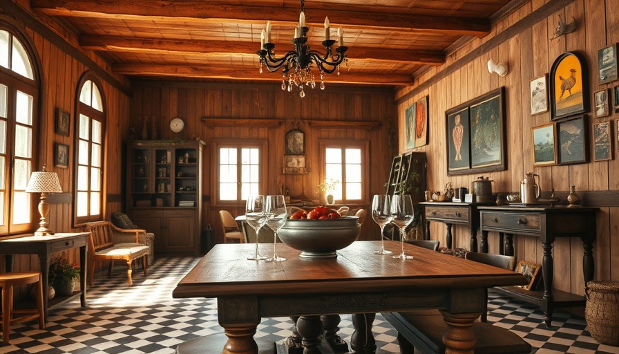 Rustic interior with a wooden ceiling and elegant decor.