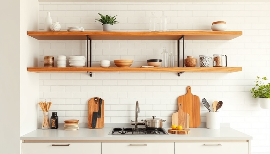 Modern budget kitchen with stylish upgrades and open shelves.
