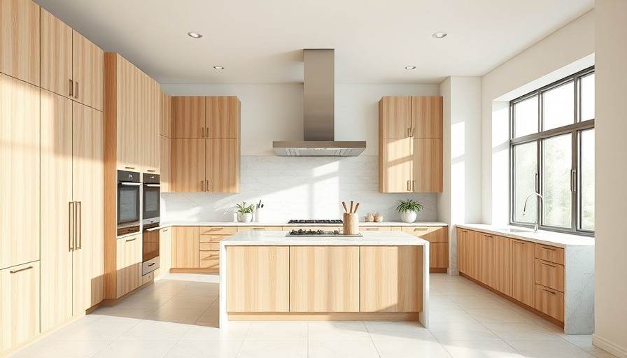 Modern kitchen design with elegant light wood and marble.