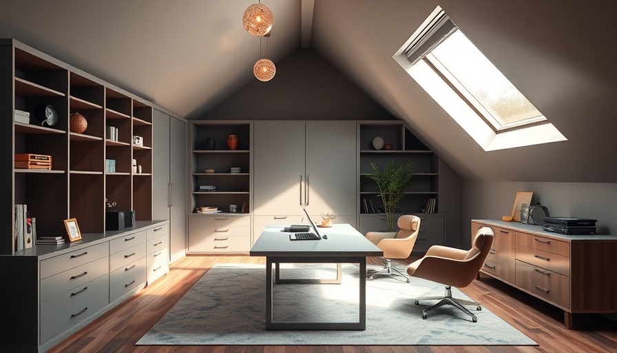 Elegant home office with built-in storage and natural light.