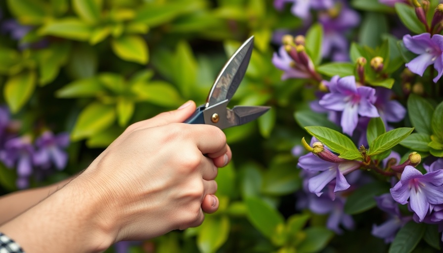 Guide on deadheading flowers with orange pruning shears in a garden.