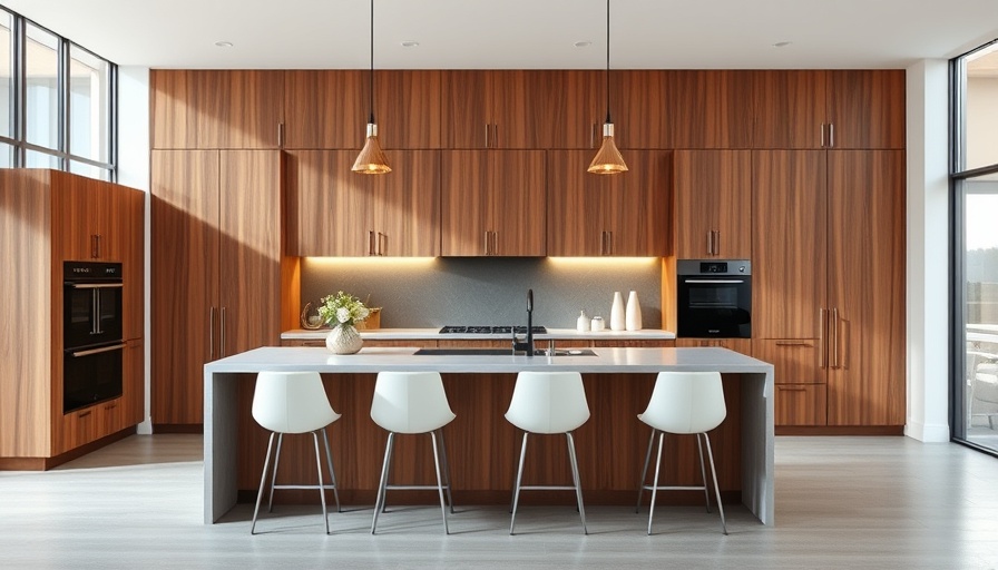Modern California kitchen with wood cabinetry and island.