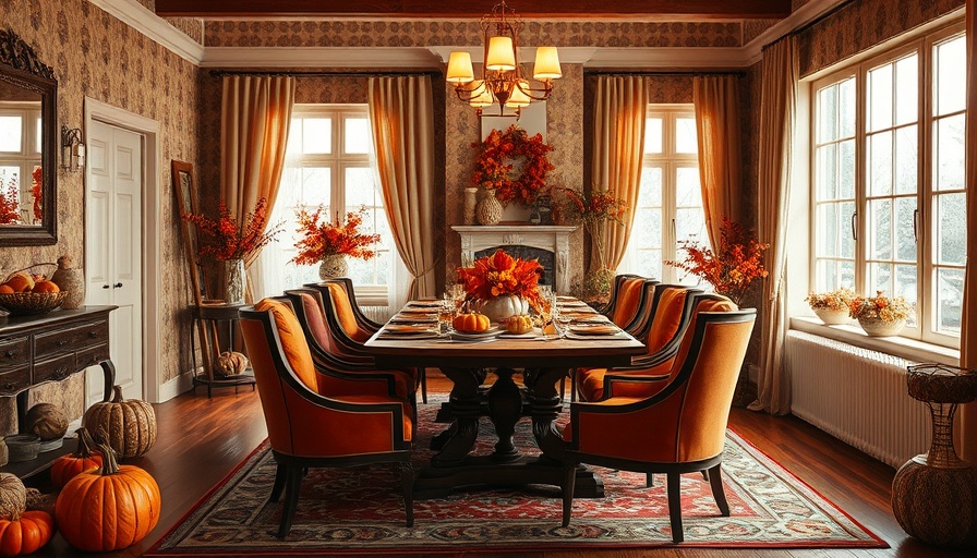 Cozy dining room with fall decor collection, elegant table setting.