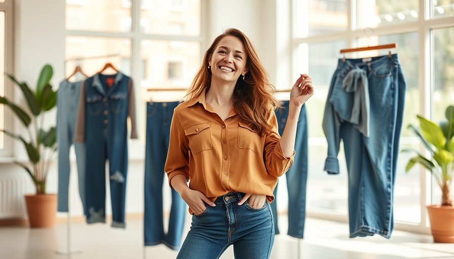 Trendy jeans review featuring different stylish jeans in a bright room.