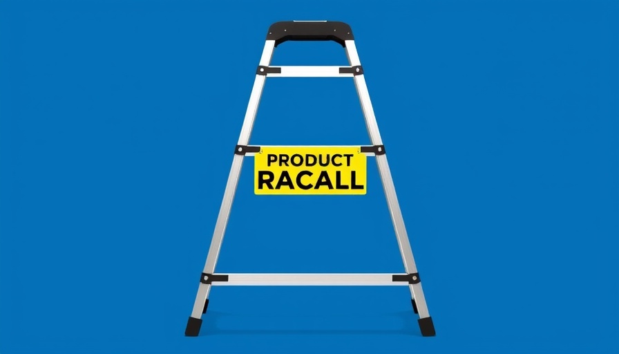 Werner Ladder Recall sign on aluminum ladder, blue background.