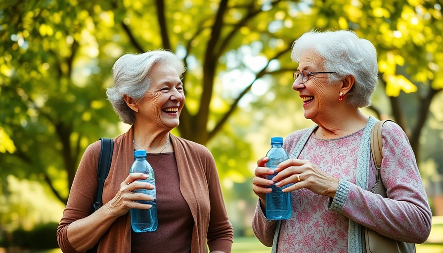 Elderly women stay hydrated to prevent heat stroke in sunny park.