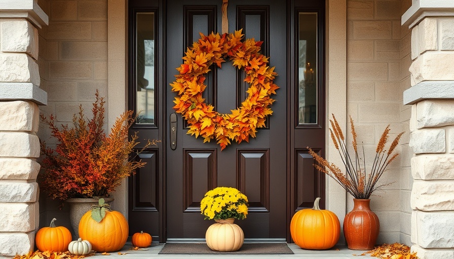 Charming fall-themed front door with wreath and pumpkins, Fall Home Preparation Tips for California