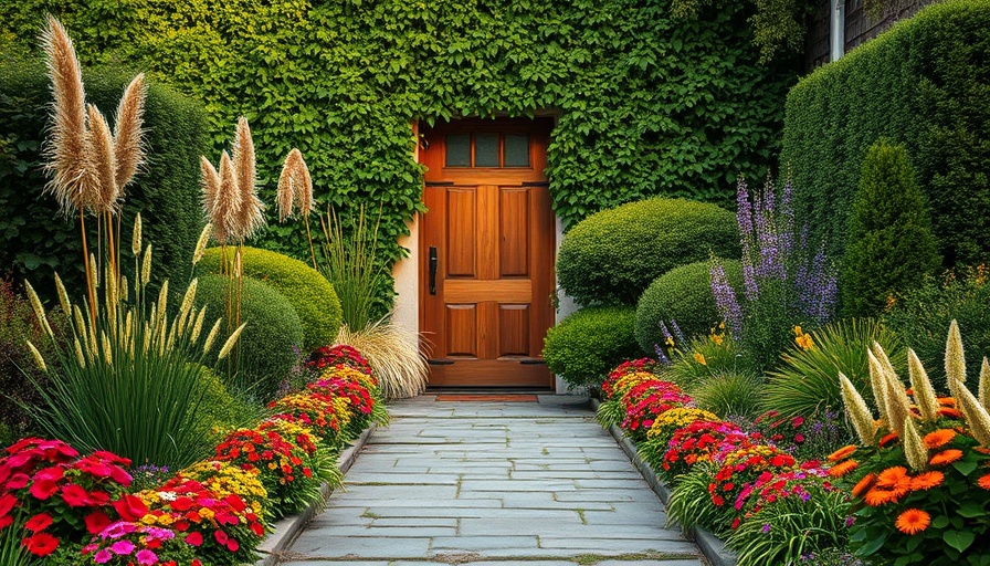 Fall gardening tips for California homes with colorful entrance garden
