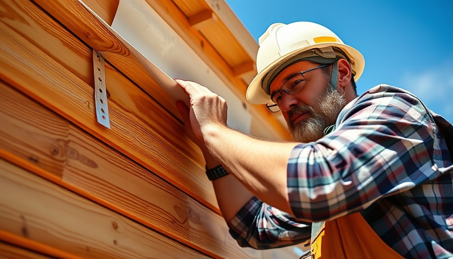 Focused worker installing house wrap on wooden wall in daylight.