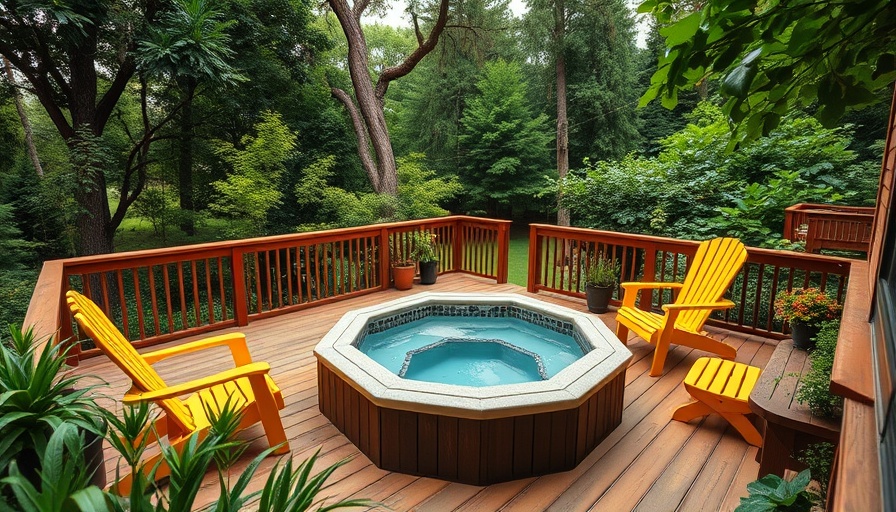Charming outdoor deck with jacuzzi at California home.