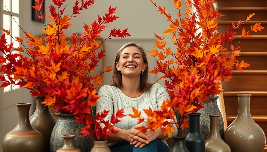 Woman surrounded by faux fall branches in a cozy interior.