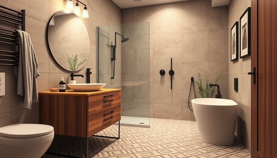 Stylish low-curb shower in a modern California home bathroom