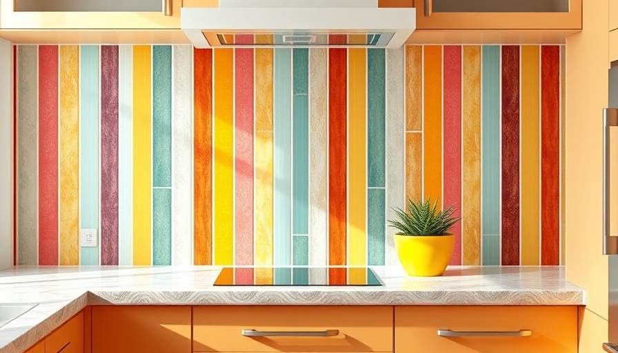 Creative tile design ideas with colorful kitchen stripes and a yellow pot