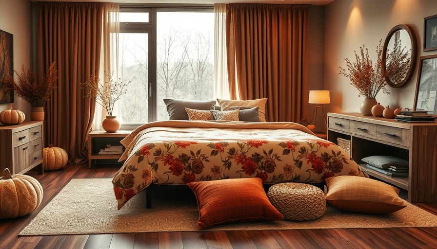Warm autumn-themed bedroom with cozy fall decor ideas.