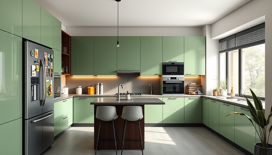 Revamped kitchen 150 to 250 sq ft with green cabinets and wood accents.