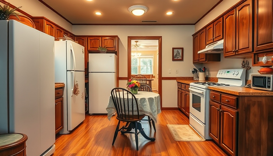 Nostalgic 1990s kitchen with wood cabinetry and dining table setup.