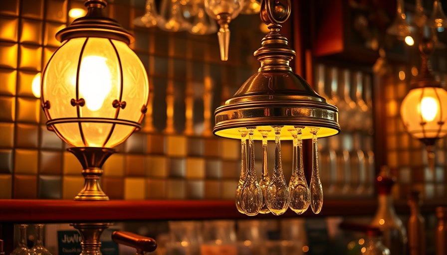 Vintage bar with brass lamp and mirrored background, affordable vintage art theme.