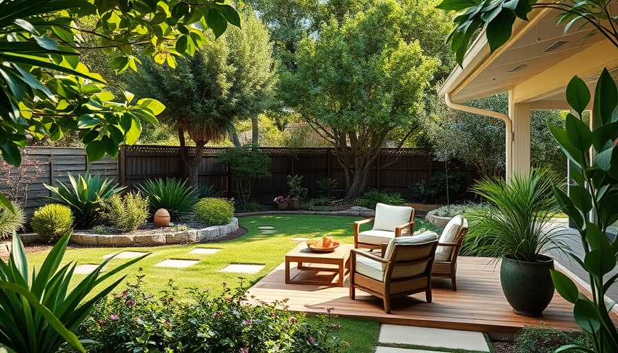 Charming California backyard garden with lush greenery.