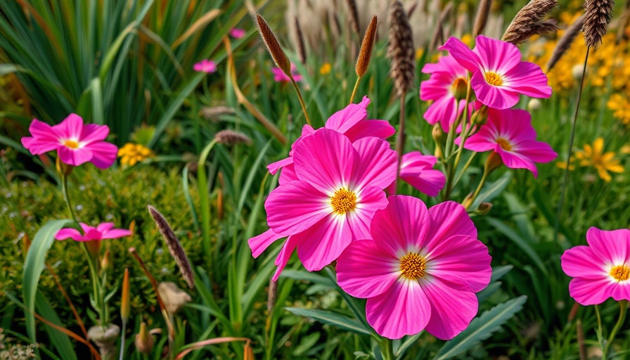 California fall flowers blooming vibrantly in a lush garden