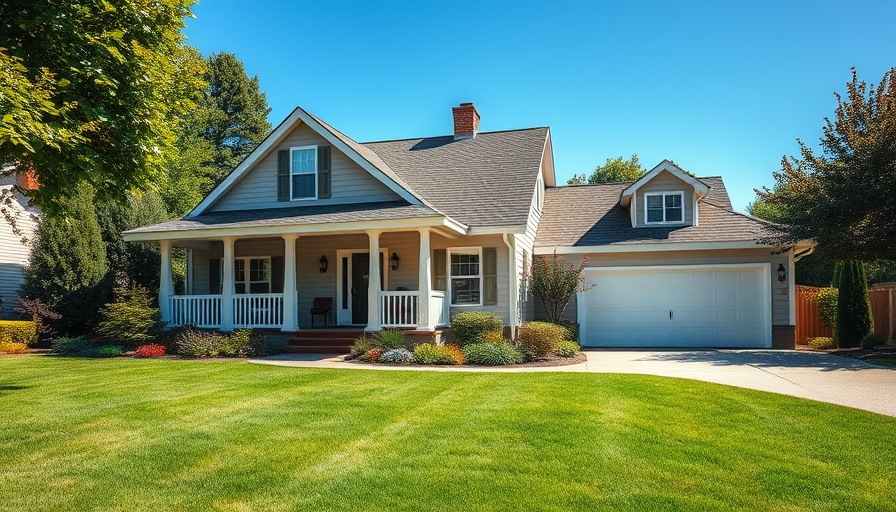Chore-free autumn: Suburban house with a manicured lawn.