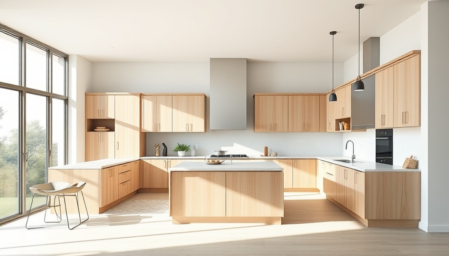 Elegant modern kitchen in California homes with light wood cabinetry.