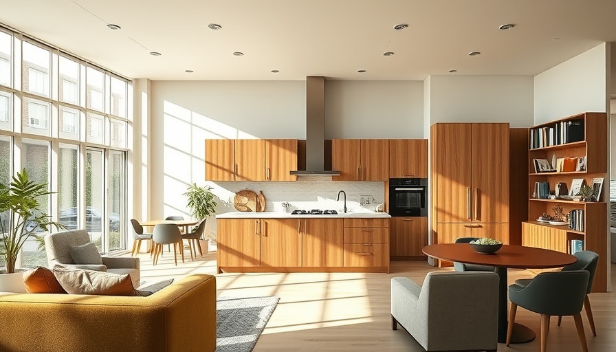 Bright kitchen with wood cabinets and seating, modern design.