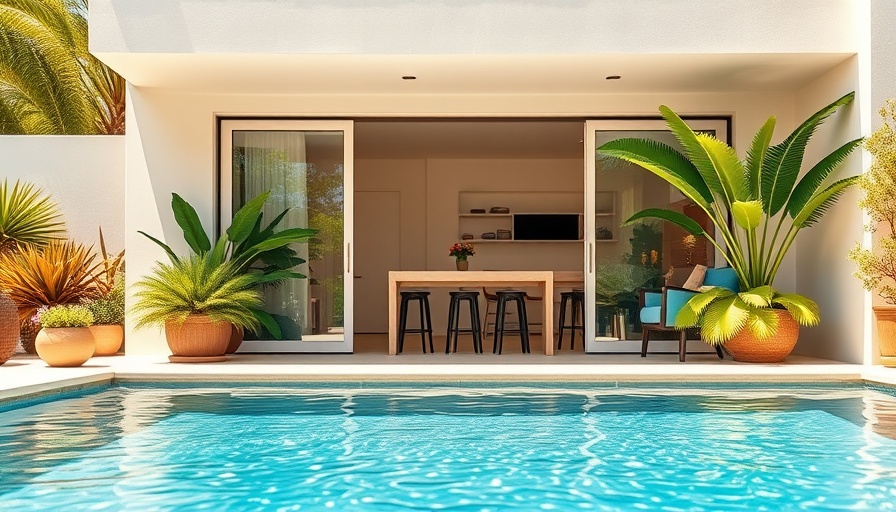 Chic modern backyard pool setup to stretch the outdoor entertaining season.