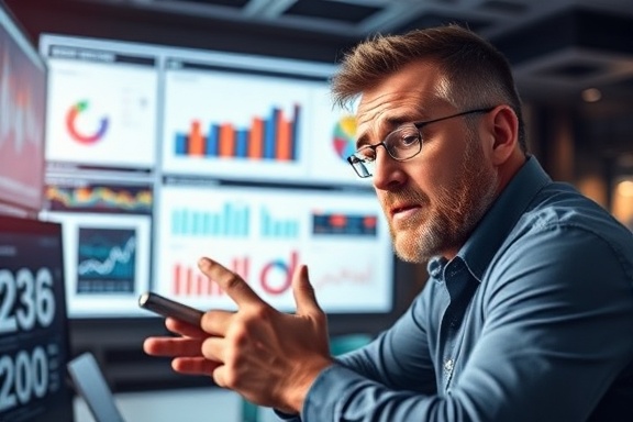 dynamic content strategy, determined expression, analyzing data, photorealistic, tech conference room with charts, highly detailed, interactive graphs, 8K resolution, diverse color palette, ambient lighting, shot with a 35mm lens.