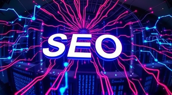 effective SEO optimization, determined, enhancing web visibility, photorealistic, digital environment with interconnected data pathways, highly detailed, flowing digital currents, depth clarity, vibrant hues, LED lighting effects, shot with a fish-eye lens