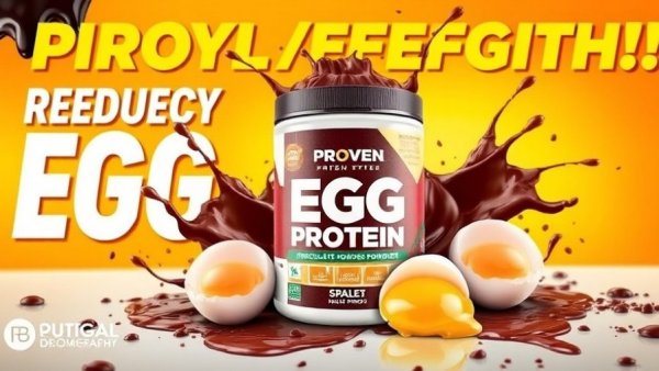 Proven Egg Protein Powder promotional poster with chocolate and eggs.