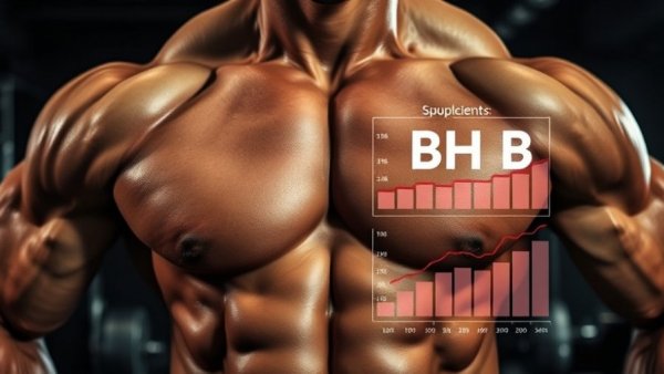 Muscular torso with BHB charts highlighting supplement benefits.