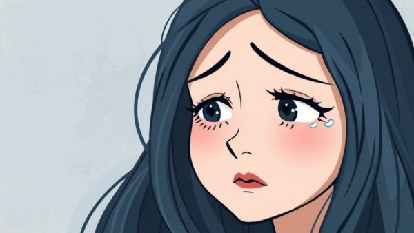 Emotional Reactivity and Survival Mode: Cartoon woman expressing sadness.