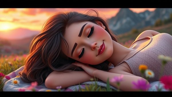 Learning to feel safe resting in a vibrant meadow at sunset.