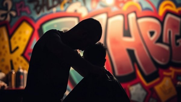 Colorful silhouette of barber cutting hair in vibrant setting