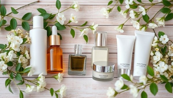 Elegant cosmetics display with greenery for local businesses awards.