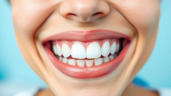 Close-up of teeth with dental implants in a bright clinic.