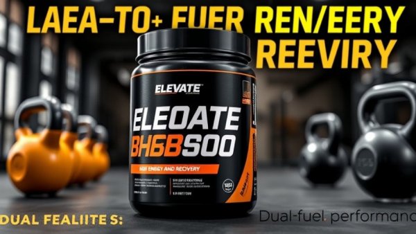 Elevate Creatine BHB5000 packaging in a fitness setting with kettlebells.